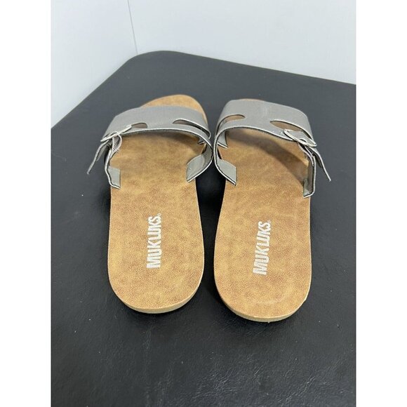 Muk Luks Sandal Slide WOMEN Size 9 Faux Leather in Pewter Silver - Picture 4 of 8